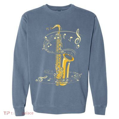 Music Notes Treble Clef Saxophonist Jazz Musician Saxophone Garment-Dyed Sweatshirt