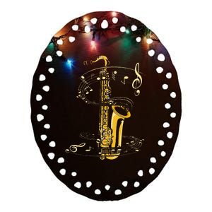 Music Notes Treble Clef Saxophonist Jazz Musician Saxophone Ceramic Oval Ornament