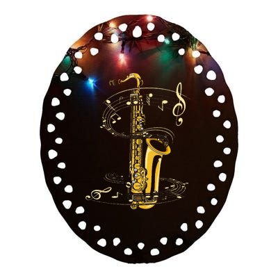 Music Notes Treble Clef Saxophonist Jazz Musician Saxophone Ceramic Oval Ornament