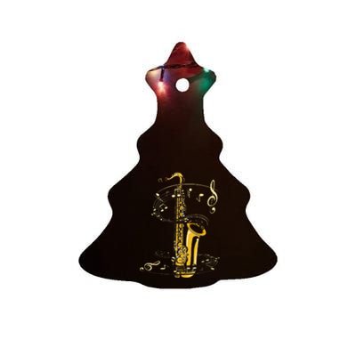 Music Notes Treble Clef Saxophonist Jazz Musician Saxophone Ceramic Tree Ornament