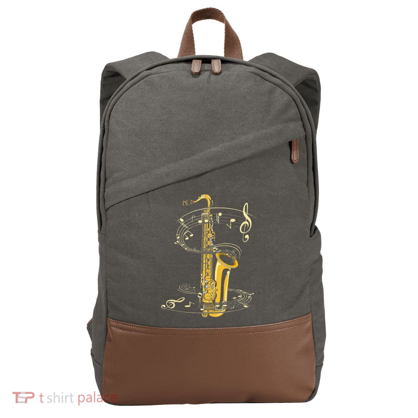 Music Notes Treble Clef Saxophonist Jazz Musician Saxophone Cotton Canvas Backpack