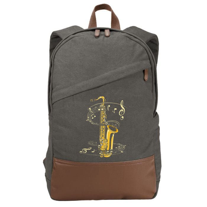 Music Notes Treble Clef Saxophonist Jazz Musician Saxophone Cotton Canvas Backpack