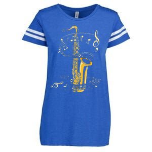 Music Notes Treble Clef Saxophonist Jazz Musician Saxophone Enza Ladies Jersey Football T-Shirt