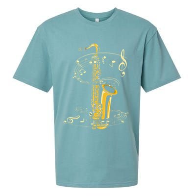 Music Notes Treble Clef Saxophonist Jazz Musician Saxophone Sueded Cloud Jersey T-Shirt