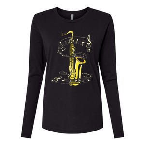 Music Notes Treble Clef Saxophonist Jazz Musician Saxophone Womens Cotton Relaxed Long Sleeve T-Shirt