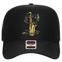 Music Notes Treble Clef Saxophonist Jazz Musician Saxophone High Crown Mesh Back Trucker Hat