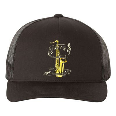 Music Notes Treble Clef Saxophonist Jazz Musician Saxophone Yupoong Adult 5-Panel Trucker Hat