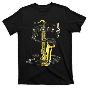 Music Notes Treble Clef Saxophonist Jazz Musician Saxophone T-Shirt