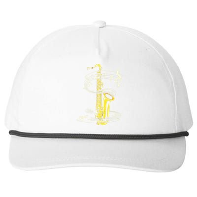 Music Notes Treble Clef Saxophonist Jazz Musician Saxophone Snapback Five-Panel Rope Hat