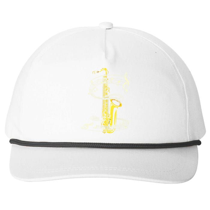 Music Notes Treble Clef Saxophonist Jazz Musician Saxophone Snapback Five-Panel Rope Hat