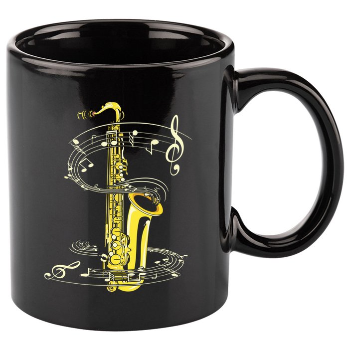 Music Notes Treble Clef Saxophonist Jazz Musician Saxophone 11oz C Handle Ceramic Mug