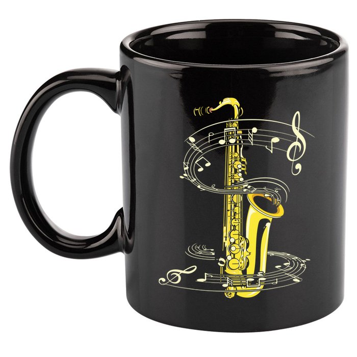 Music Notes Treble Clef Saxophonist Jazz Musician Saxophone 11oz C Handle Ceramic Mug