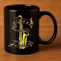 Music Notes Treble Clef Saxophonist Jazz Musician Saxophone 11oz C Handle Ceramic Mug