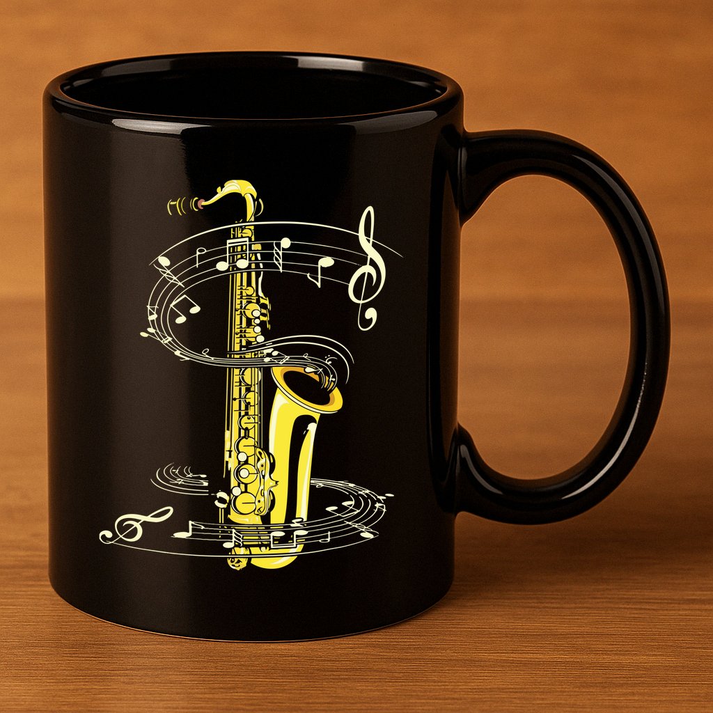 Music Notes Treble Clef Saxophonist Jazz Musician Saxophone 11oz C Handle Ceramic Mug
