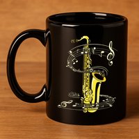 Music Notes Treble Clef Saxophonist Jazz Musician Saxophone 11oz C Handle Ceramic Mug