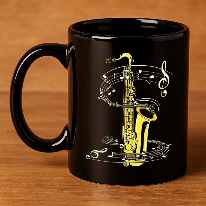 Music Notes Treble Clef Saxophonist Jazz Musician Saxophone 11oz C Handle Ceramic Mug