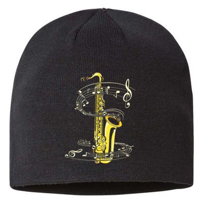 Music Notes Treble Clef Saxophonist Jazz Musician Saxophone Sustainable Beanie