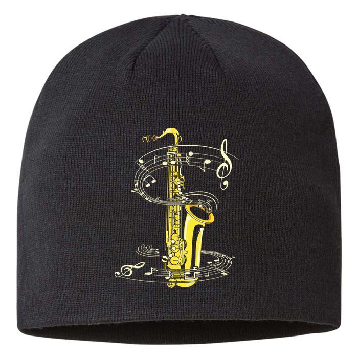 Music Notes Treble Clef Saxophonist Jazz Musician Saxophone Sustainable Beanie