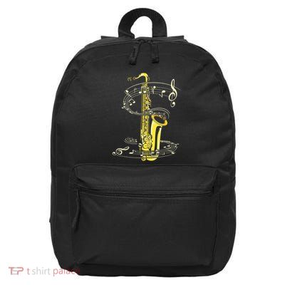 Music Notes Treble Clef Saxophonist Jazz Musician Saxophone 16 in Basic Backpack