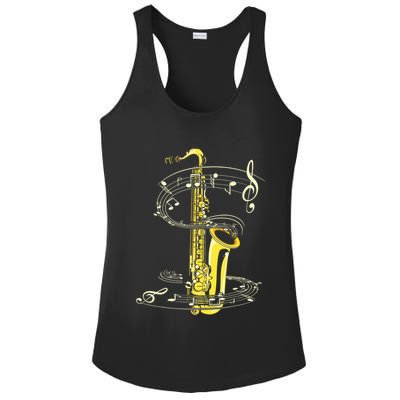 Music Notes Treble Clef Saxophonist Jazz Musician Saxophone Ladies PosiCharge Competitor Racerback Tank