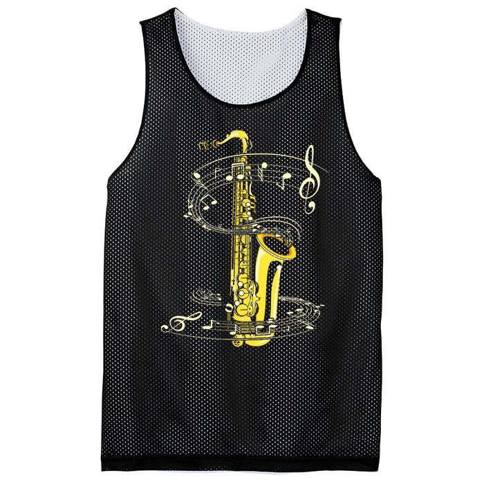 Music Notes Treble Clef Saxophonist Jazz Musician Saxophone Mesh Reversible Basketball Jersey Tank