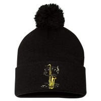 Music Notes Treble Clef Saxophonist Jazz Musician Saxophone Pom Pom 12in Knit Beanie