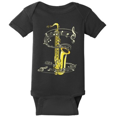 Music Notes Treble Clef Saxophonist Jazz Musician Saxophone Baby Bodysuit