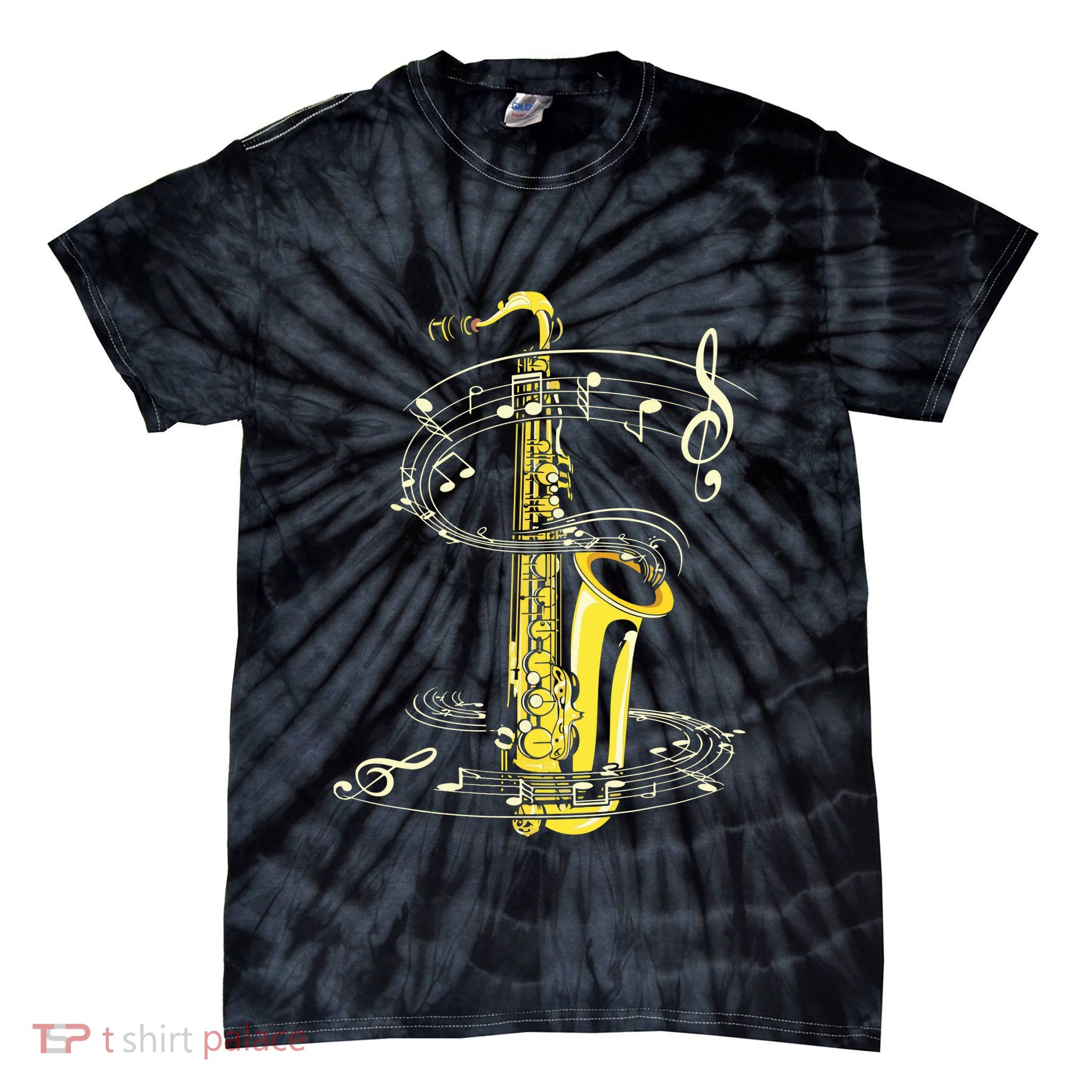 Music Notes Treble Clef Saxophonist Jazz Musician Saxophone Tie-Dye T-Shirt