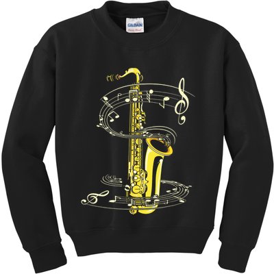 Music Notes Treble Clef Saxophonist Jazz Musician Saxophone Kids Sweatshirt