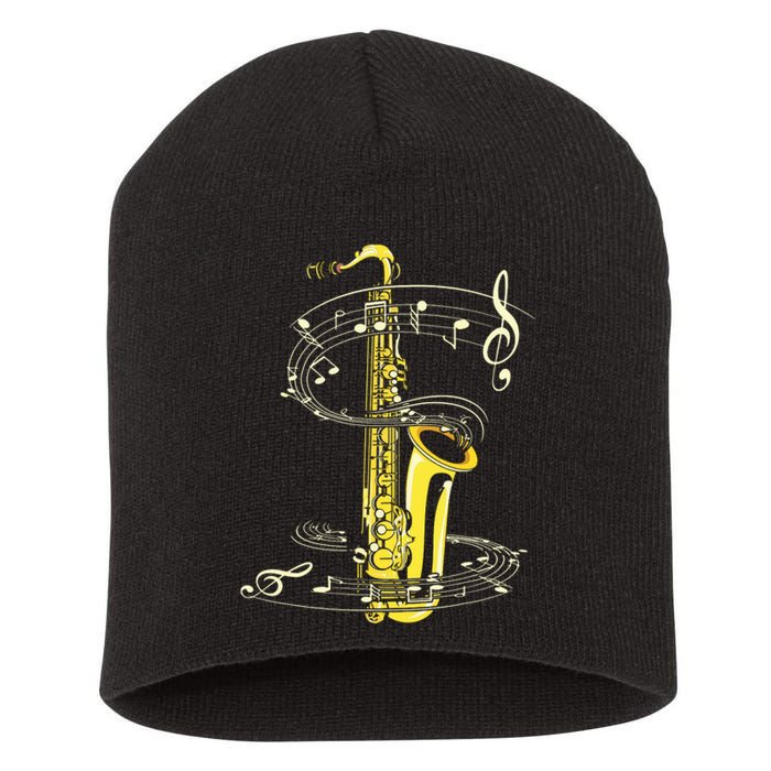 Music Notes Treble Clef Saxophonist Jazz Musician Saxophone Short Acrylic Beanie