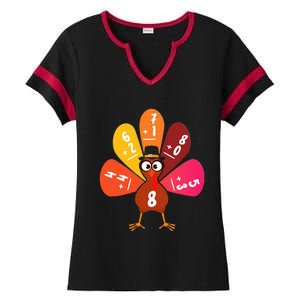 Math Number Turkey Count Answer Thanksgiving Teacher Ladies Halftime Notch Neck Tee