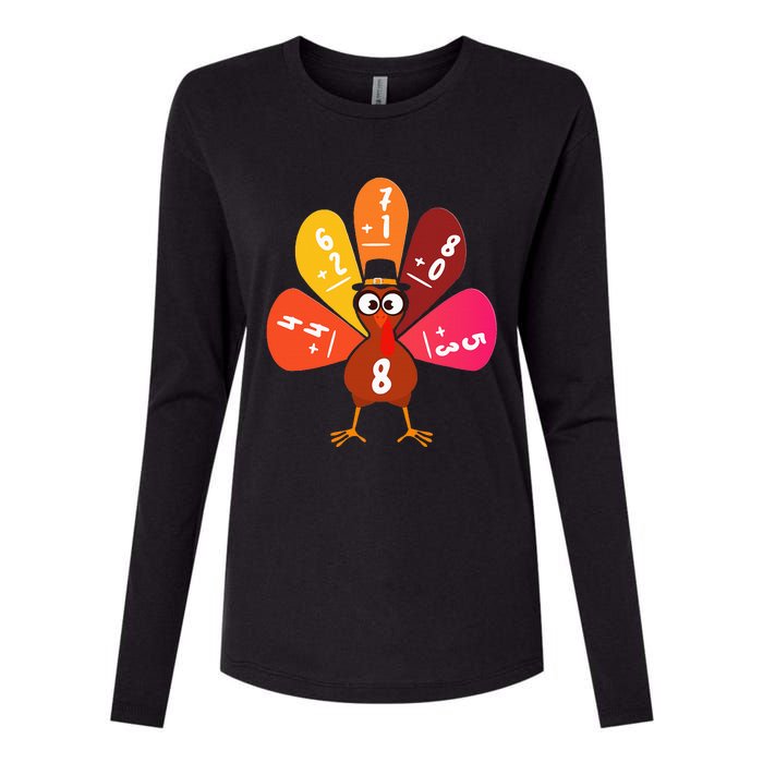 Math Number Turkey Count Answer Thanksgiving Teacher Womens Cotton Relaxed Long Sleeve T-Shirt