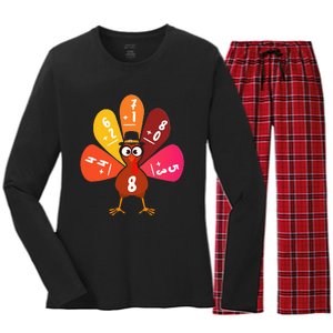 Math Number Turkey Count Answer Thanksgiving Teacher Women's Long Sleeve Flannel Pajama Set 