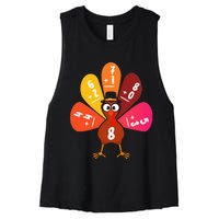 Math Number Turkey Count Answer Thanksgiving Teacher Women's Racerback Cropped Tank