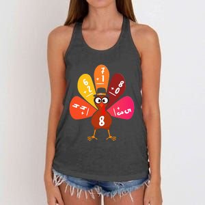 Math Number Turkey Count Answer Thanksgiving Teacher Women's Knotted Racerback Tank