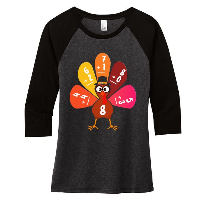 Math Number Turkey Count Answer Thanksgiving Teacher Women's Tri-Blend 3/4-Sleeve Raglan Shirt