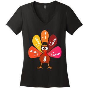 Math Number Turkey Count Answer Thanksgiving Teacher Women's V-Neck T-Shirt