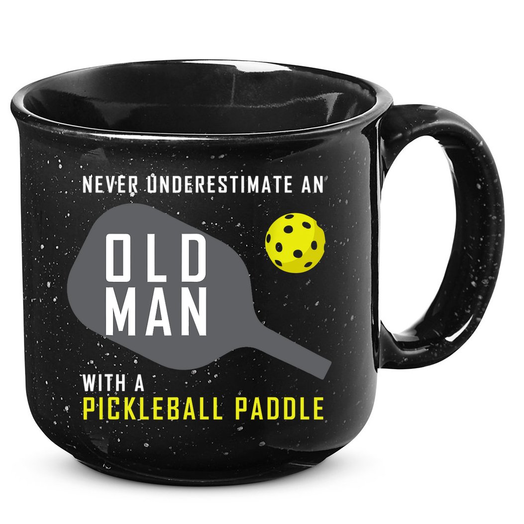 Mens Never Underestimate An Old Man Pickleball Paddle Gift TShirt 15oz Campfire Ceramic Mug