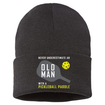 Mens Never Underestimate An Old Man Pickleball Paddle Gift TShirt Sustainable Knit Beanie