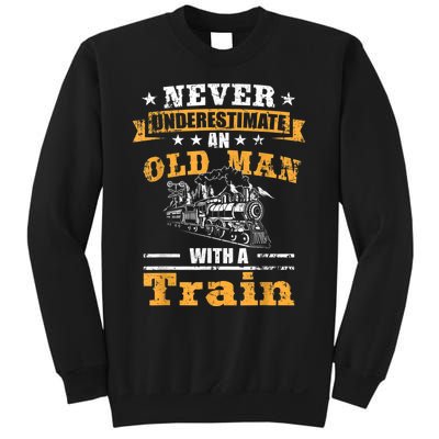 Mens Never Underestimate An Old Man Railroad Collector Train Sweatshirt