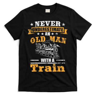 Mens Never Underestimate An Old Man Railroad Collector Train T-Shirt