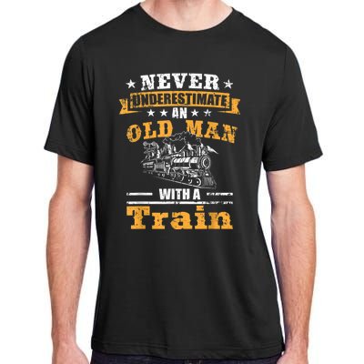 Mens Never Underestimate An Old Man Railroad Collector Train Adult ChromaSoft Performance T-Shirt