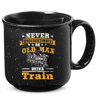 Mens Never Underestimate An Old Man Railroad Collector Train 15oz Campfire Ceramic Mug