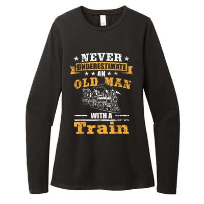 Mens Never Underestimate An Old Man Railroad Collector Train Womens CVC Long Sleeve Shirt