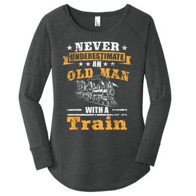 Mens Never Underestimate An Old Man Railroad Collector Train Women's Perfect Tri Tunic Long Sleeve Shirt