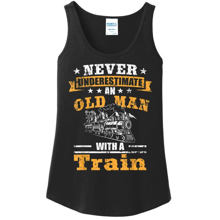 Mens Never Underestimate An Old Man Railroad Collector Train Ladies Essential Tank