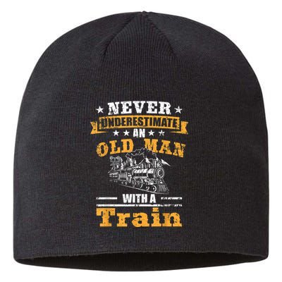 Mens Never Underestimate An Old Man Railroad Collector Train Sustainable Beanie