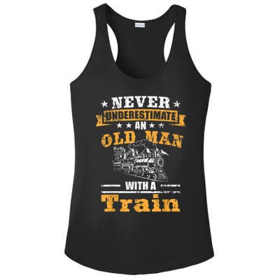 Mens Never Underestimate An Old Man Railroad Collector Train Ladies PosiCharge Competitor Racerback Tank