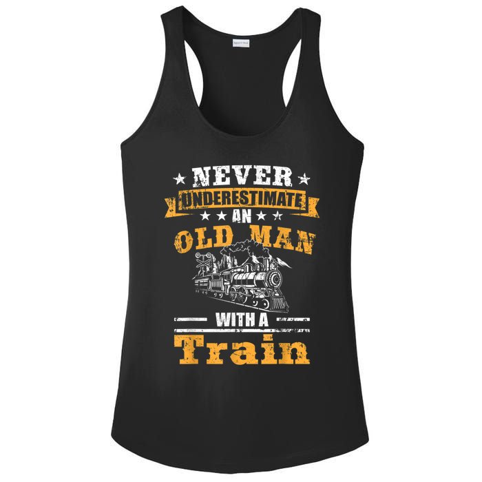 Mens Never Underestimate An Old Man Railroad Collector Train Ladies PosiCharge Competitor Racerback Tank