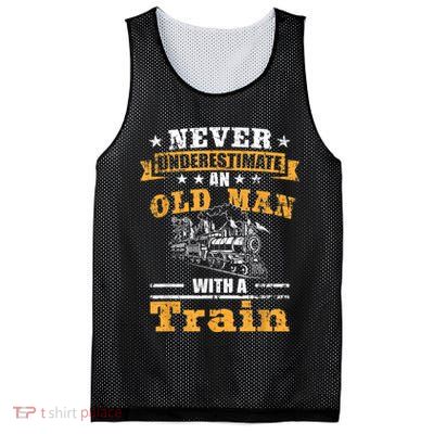 Mens Never Underestimate An Old Man Railroad Collector Train Mesh Reversible Basketball Jersey Tank